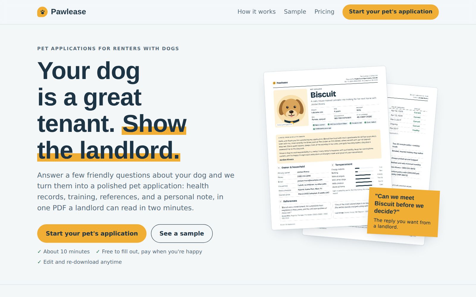 The Pawlease website